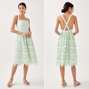 Love, Bonito Mint Green Cross Back Lace Perforated Full Skirt Midi Dress Size 6